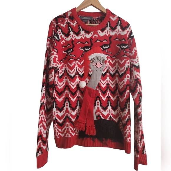 NWOT Women's Ugly Christmas Sweater Size Large Ostrich Santa W/ Fur Red - Picture 1 of 4